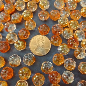 9.5-10mm Glass Pumpkin Beads, Orange Fall Pumpkins, Halloween Bead, Food Bead, Small Glass Beads, Halloween Jewelry, 1.2mm Holes image 2
