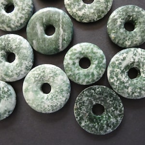 30-36mm Natural Tree Agate Donut, Dyed, Polished Crystal Gem, Natural Gemstone Component, Round Agate Stone, Wire Wrapping Stone, 6mm Hole