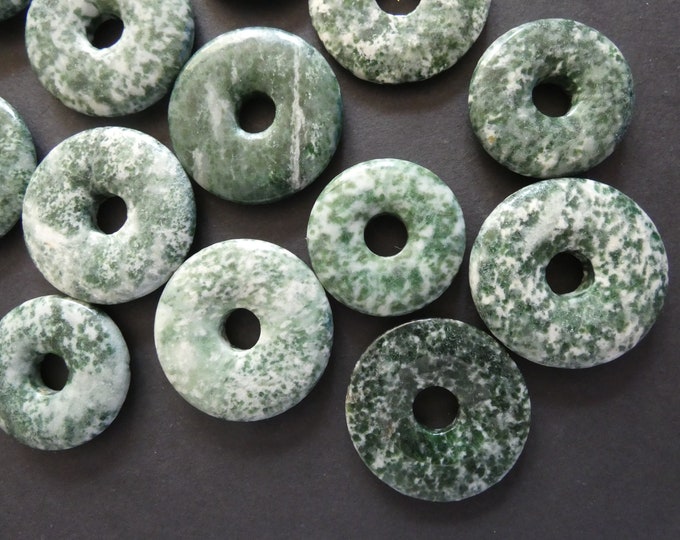 30-36mm Natural Tree Agate Donut, Dyed, Polished Crystal Gem, Natural Gemstone Component, Round Agate Stone, Wire Wrapping Stone, 6mm Hole