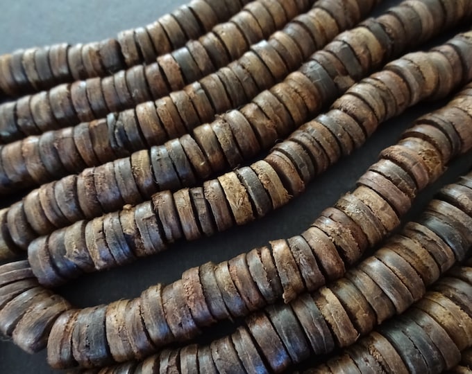 12 Inch 8-9mm Wood Heishi Bead Strand, Dyed, About 100 Beads Per Strand, Brown Wooden Bead, Round Disc Spacer, LIMITED SUPPLY, Hot Deal!