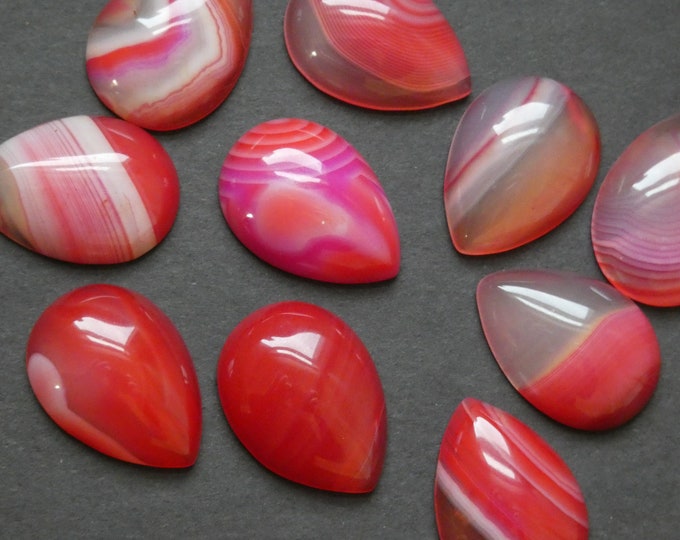 25x18mm Natural Agate Cabochon, Dyed, Teardrop Shape, Polished Gem, Pink Striped Agate Gemstone, Natural Stone, White & Pink Agate Cab