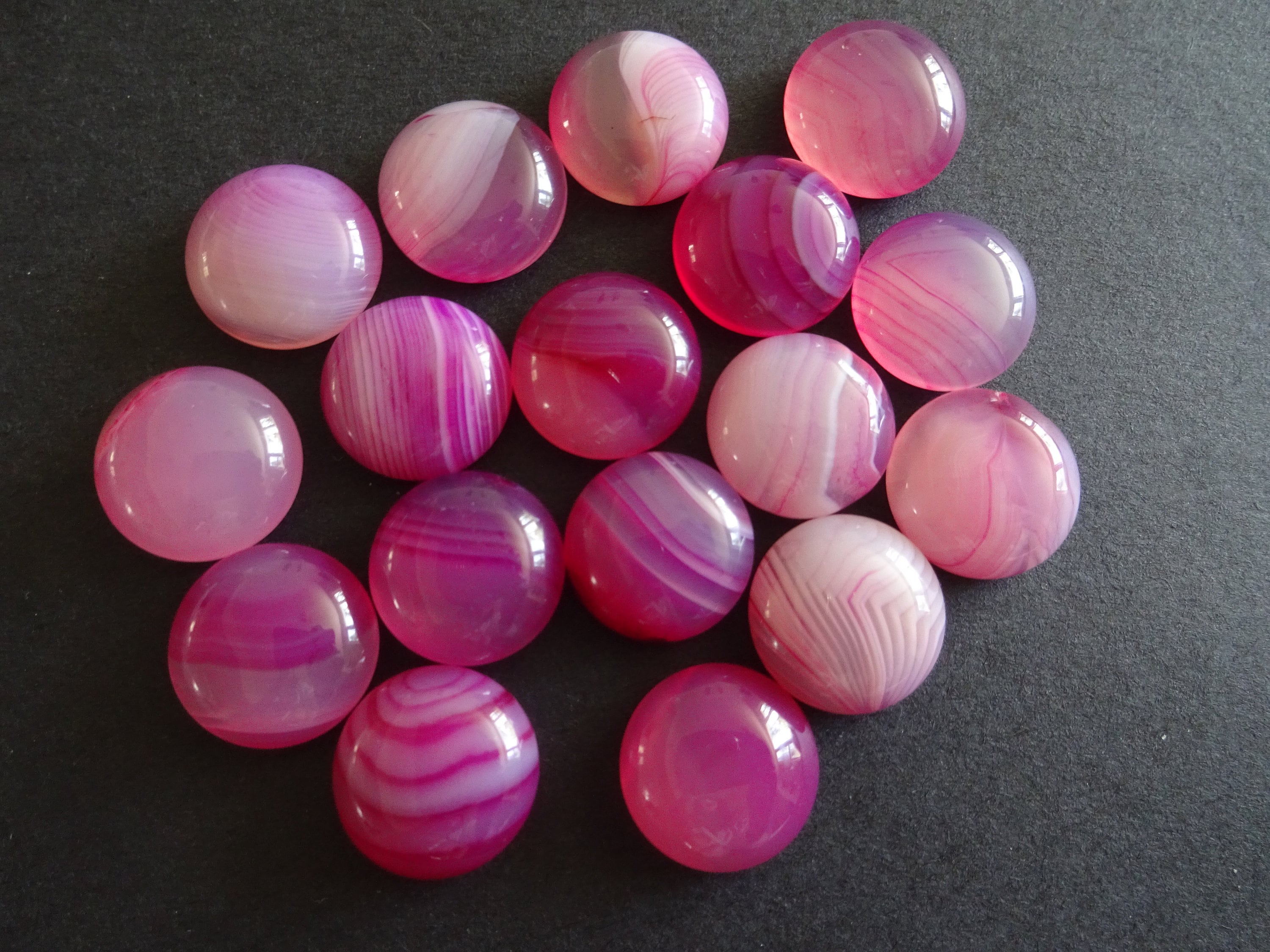 14x6mm Natural Striped Pink Agate Gemstone Cabochon, Dyed, Dome Pink