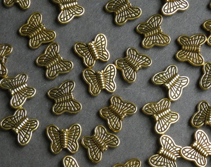 100 PACK of 10x8mm Metal Butterfly Bead, Zinc Alloy Bead, Antique Gold Color, Animal Bead, Metal Insect, Insect Charm Bead, Bug Bead