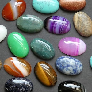 SET OF 5 Oval Mixed Lot Gemstone Cabochons, 30x20mm, Polished, Stone Cabochon, Gemstone Cab Lot, Jasper, Quartz, Agate, Howlite & More