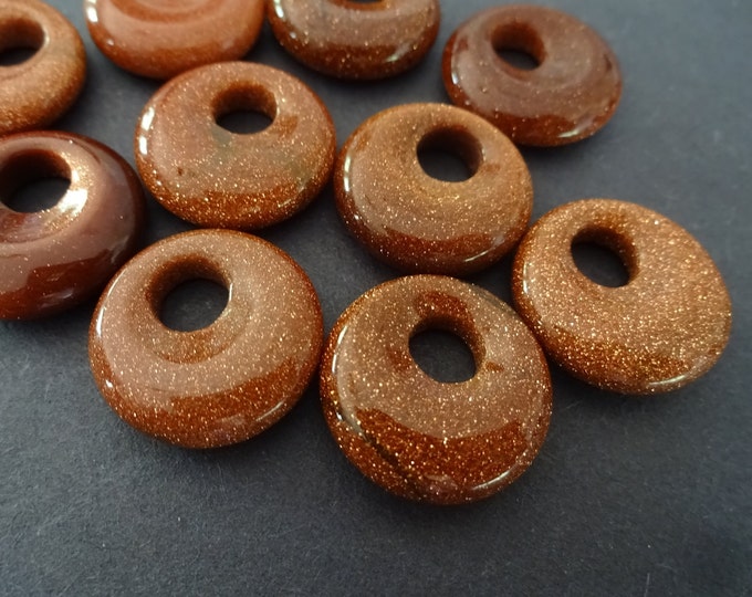 Set of 18mm Synthetic Goldstone Pendant, Glass Donuts, Brown Glass, Goldstone Component, Round Glass Pendant, Wire Wrap