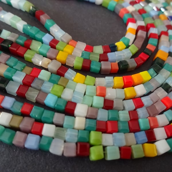 18 Inch 2.5x2.5mm Mixed Glass Cube Bead Strand, About 194 Beads, Mixed Color Square Cubes, Glass Bead Mixed Lot, LIMITED SUPPLY, Hot Deal!