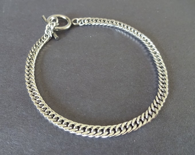 Stainless Steel Curb Chain Bracelet With Toggle Clasp, Silver Chain, Diamond Cut, 7 1/4 Inch, Minimalist, Ready To Wear, Chain Link Bracelet