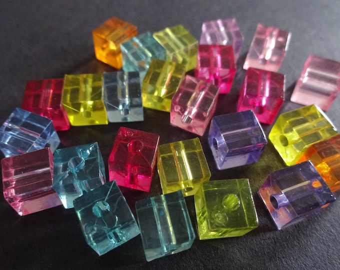 7.5mm Transparent Acrylic Cube Beads, Mixed Color Rainbow Bead, Rainbow Cube, Transparent Square Bead, Basic Cube, Colorful Bright Spacers