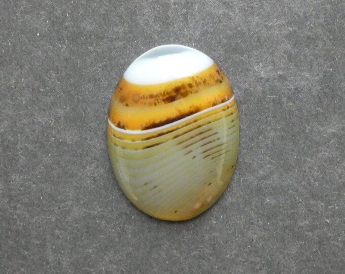 40x30mm Natural Striped Agate Cabochon, Large Oval, Gemstone Cabochon, Banded Agate, Yellow & Brown, Dyed, One of a Kind, Only One Available