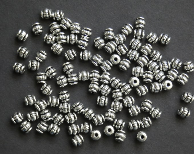 50 PACK of 5mm Metal Barrel Beads, Tibetan Style Barrel Bead, Metal Barrel Bead, Silver Retro Beads, Silver Metal Beads, Barrel Spacer Bead