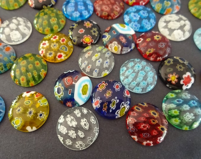 PACK Of 15mm Millefiori Glass Cabochons, Half Dome Round, Flower Design, Mixed Colors, Floral Cab, Glass Jewelry Making, Millefiori Cab