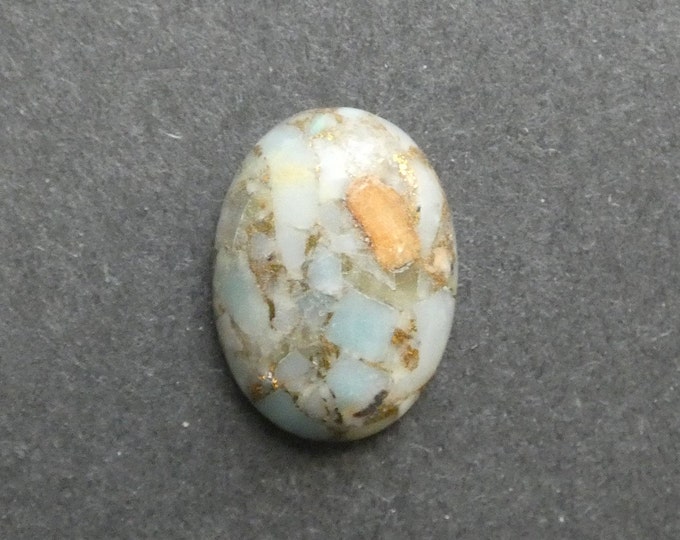 25x18mm Synthetic Amazonite Cabochon, Dyed, Blue & Gold, Oval, One Of A Kind, As Seen In Image, Only One Available, Synthetic Amazonite Cab