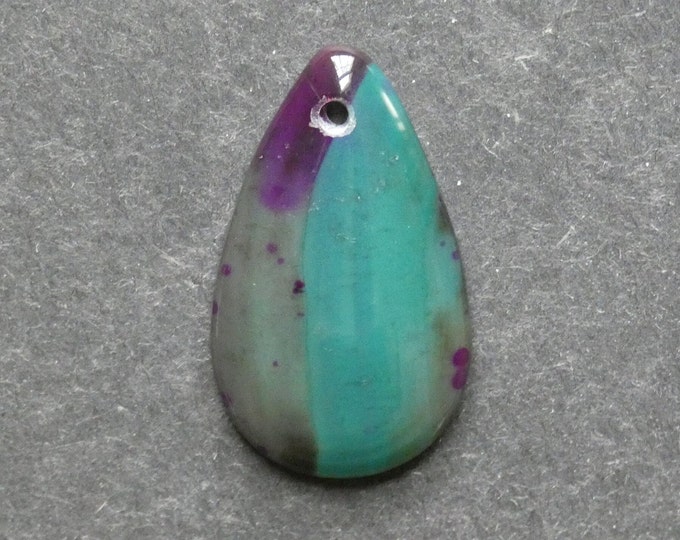 34x20mm Natural Agate Pendant, Gemstone Pendant, One of a Kind, Teardrop, Green and Purple, Dyed, Only One Available, Unique Agate Pendant