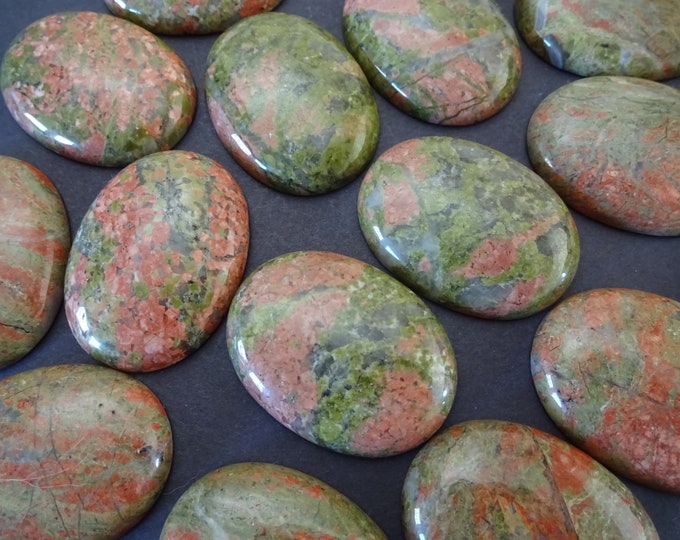 40x30mm Natural Unakite Gemstone Cabochon, Oval Cabochon, Polished Gem, Stone Cabochon, Natural Gemstone, Green and Pink Stone, Polished Gem