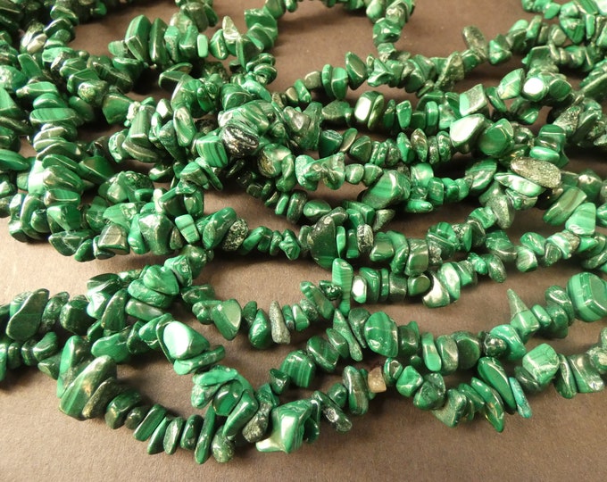 36 Inch 3-13mm Natural Malachite Bead Strand, About 300 Stones, Green and Black, Natural Polished Nuggets, Drilled Striped Chip Stones