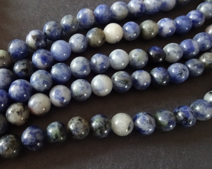 6mm Natural Blue Spot Jasper Ball Beads, About 63 Beads Per 15 Inch Strand, Blue Stone Bead, Blue Spotted Stone, Blue Jasper Ball Beads