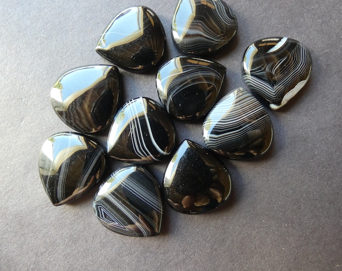 22-23x20-21mm Natural Agate Cabochon, Dyed and Heated, Black Agate Teardrop Cab, Polished Stone, Natural Gemstone, Agate Stone, Solid Black