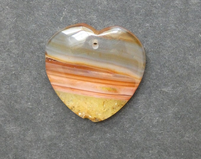 37x36mm Natural Crackle Agate Pendant, Gemstone Pendant, Yellow & Orange Dyed, Polished Heart Pendant, One of a Kind, Only One Available