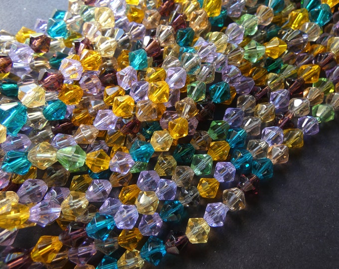 13 Inch 6mm Glass Faceted Bicone Bead Strand, About 52 Beads, 6mm Beads, Classic Bead, Basic Bead, Rainbow Bead Lot, Mixed Colors, 1mm Hole