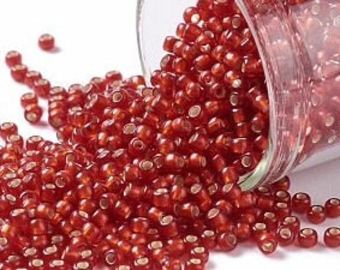 11/0 Toho Seed Beads, Silver Lined Frost Ruby (25CF), 10 grams, About 1110 Round Seed Beads, 2.2mm with .8mm Hole, Silver Lined Finish