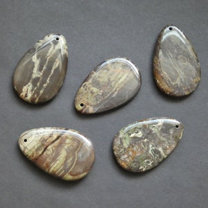 55x35mm Natural Flower Agate Pendant, Flower Agate Cabochon, Drilled, Teardrop Gemstone Charm, Polished Gem, Agate Drop, 2mm Hole