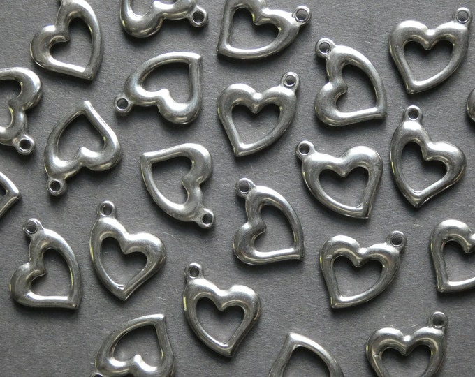 21.5mm 304 Stainless Steel Heart Charms, Steel Heart Pendants, Silver Color, Lightweight, 2mm Hole, DIY Valentine's Day Metal Charm