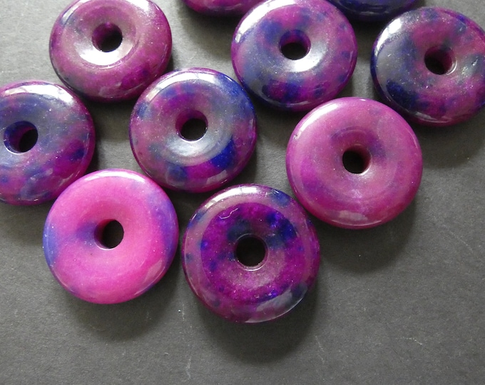 30mm Natural Malaysia Jade Pendant, Donuts, Purple & Blue, Polished Gem, Natural Gemstone Component, Round Jade Stone, Wire Wrapping Supply