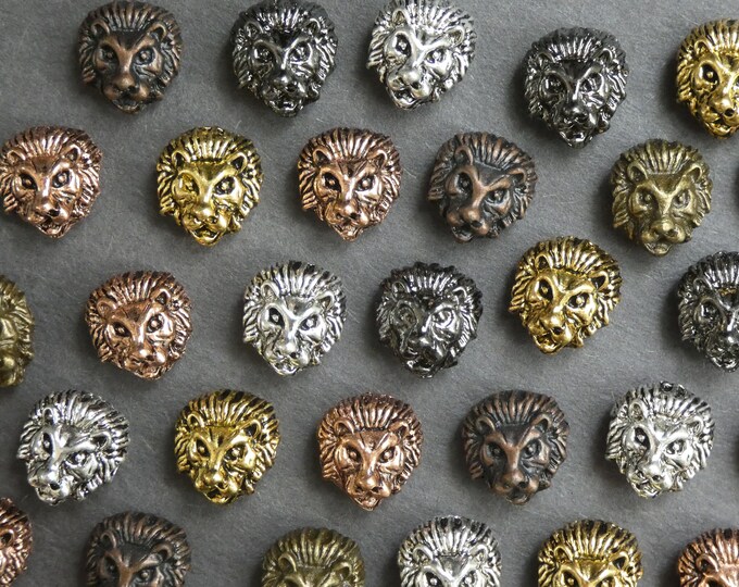 25 Pack 13mm Lion Head Alloy Metal Beads, 3 Colors, Mixed Lot, Metal Leopard, Unique Metal Bead, Animal Beads, Mixed Animal Beads