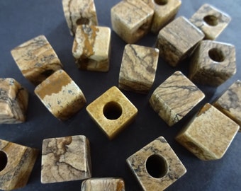 10mm Natural Picture Jasper Cube Beads, 10x10x10mm, 4.5-5mm Hole, Beige & Brown Crystal Beads, Natural Stone, Stone Cubes, Jasper Squares