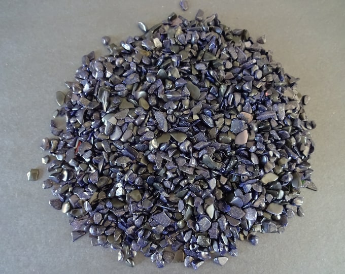 250 Grams Blue Goldstone Chips, Undrilled, 2-6x1.5-4.5mm Size, Half Pound, Glass Stone, No Holes, Sparkling Gem Nuggets, About 7,800 Pieces