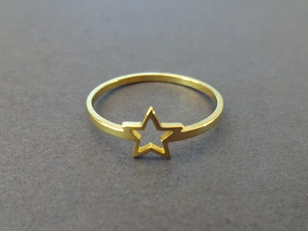Stainless Steel Gold Star Ring, Golden Star Outline, Sizes 6-10, Simple ...