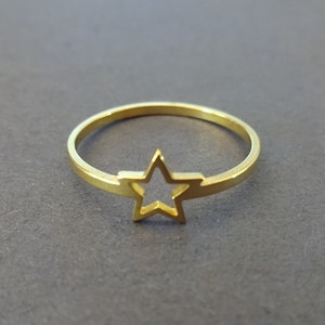 Stainless Steel Gold Star Ring, Golden Star Outline, Sizes 6-10, Simple Star Ring, Cute Stars Ring, Stylish Band, Classic Promise Ring