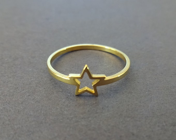 Stainless Steel Gold Star Ring, Golden Star Outline, Sizes 6-10, Simple Star Ring, Cute Stars Ring, Stylish Band, Classic Promise Ring