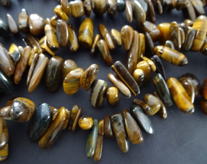 15.55 Inch 10-30mm Natural Tigereye Nugget Bead Strand, About 80 Tiger Eye Gemstones, Natural Polished Drilled Chips, Tiger's Eye, Brown