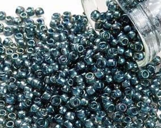 8/0 Toho Seed Beads,  Denim Blue Lined Crystal Rainbow (1852), 10 grams, About 220 Round Beads, 3mm with 1mm Hole, Rainbow Finish