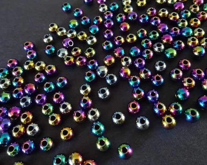 Stainless Steel 5mm Rainbow Ball Beads, Mixed Colors, 1.5mm Hole, Classic Round Beads, Jewelry Making Supply,  Holographic  Metal Beads