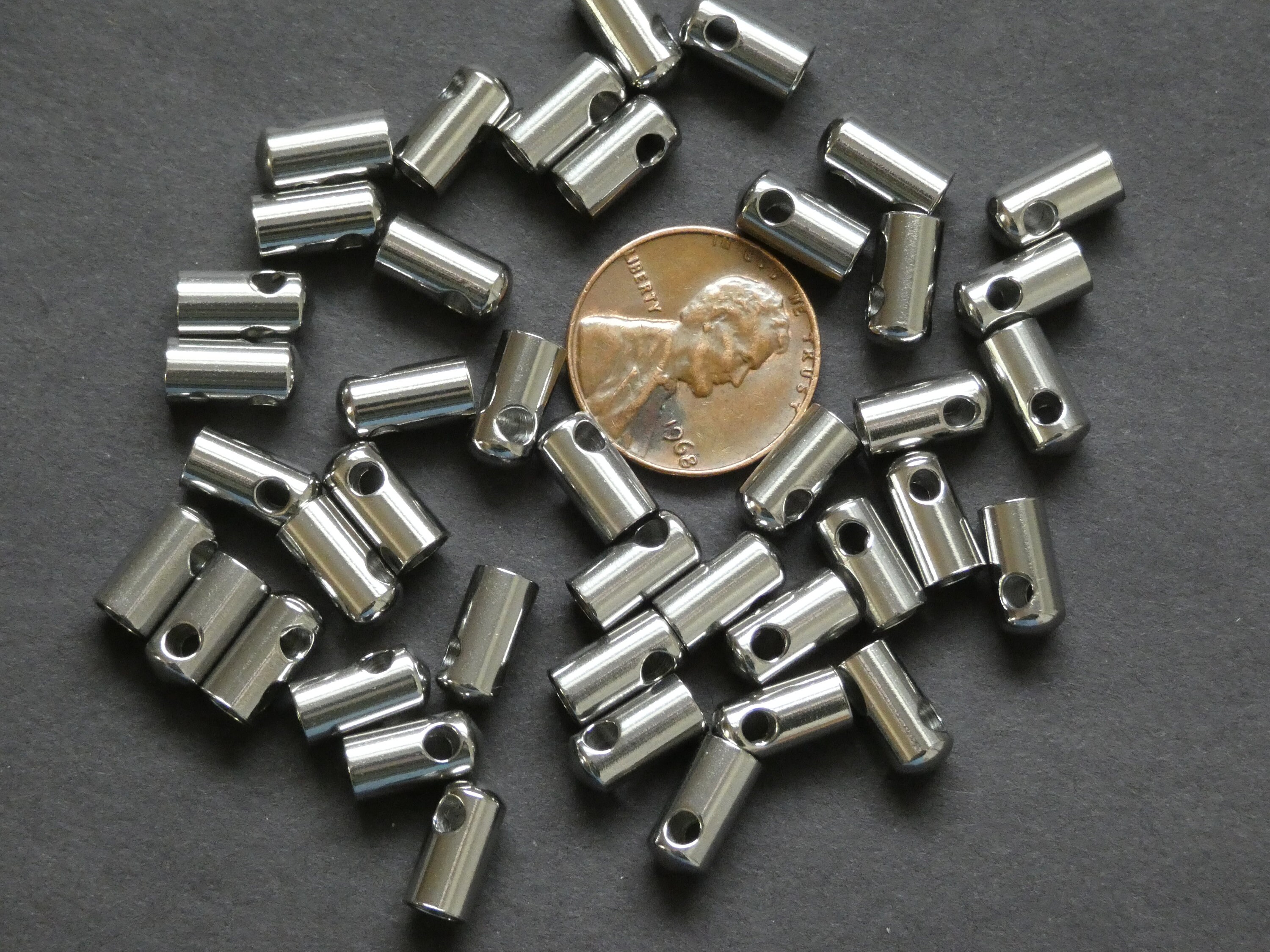 20 Pack of 10mm Stainless Steel Cord Ends, Stainless Steel Tube Ends