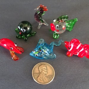 Mini Lampwork Glass Sea Animals, Small Decorative Glass Animals, Collect All 6, Cute Seahorse, Lobster, Octopus, Manta Ray & Fish Figurines