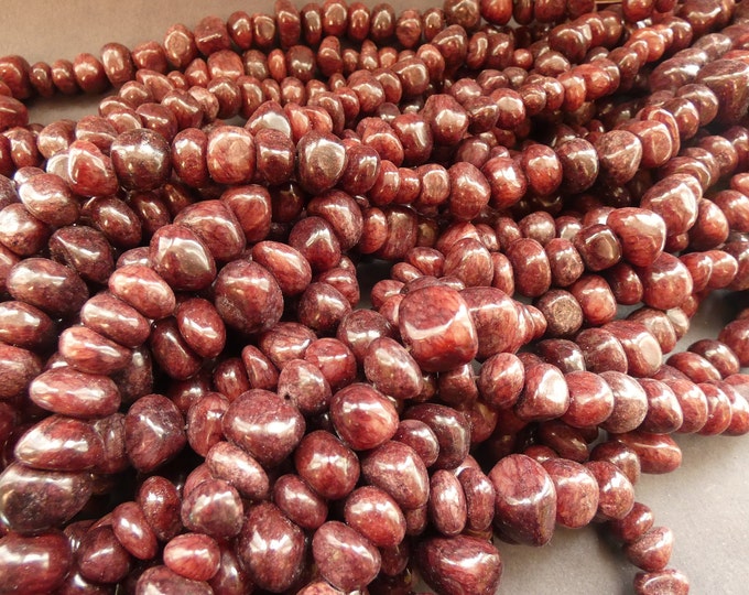 33 Inch 8-18mm Natural White Jade Bead Strand, Dyed, About 135 Jade Nugget Beads, Polished Drilled Chip, Deep Red, Jade Stone, 1.5mm Hole