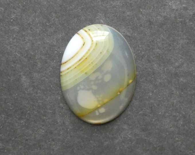 40x30mm Natural Striped Agate Cabochon, Large Oval, Gemstone Cabochon, Banded Agate Cab, Yellow, Dyed, One of a Kind, Only One Available