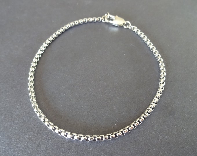 Stainless Steel Box Chain Bracelet With Clasp, Silver Chain, 7 7/8 Inch, Minimalist, Add Your Own Charms, Ready To Wear, Link Bracelet