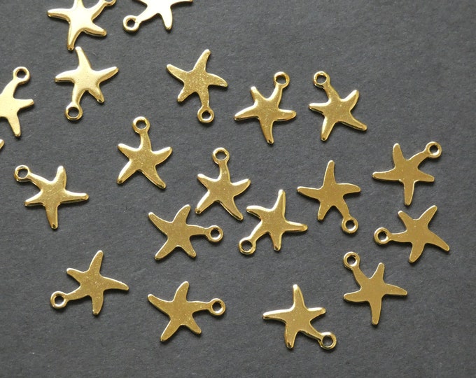 10 Pack 11mm Stainless Steel Starfish Charm, Gold Starfish Pendant, Metal Focal, Nautical Themed, Starfish Bead, Ocean Bead, Gold Focal