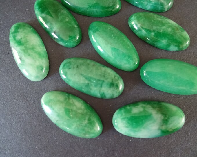 29-30mm Natural and Dyed White Jade Gemstone Cabochon, Dyed Green Oval Cab, Polished Gem Cabochon, Natural Jade Stone, Bold Green Color