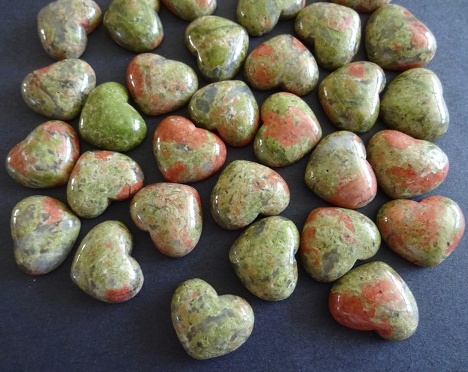 18x15mm Natural Unakite Heart Cabochon, Polished Gem Stone, Natural Gemstone Cab, Green and Pink Stone, Polished Gem, 15x18x6mm