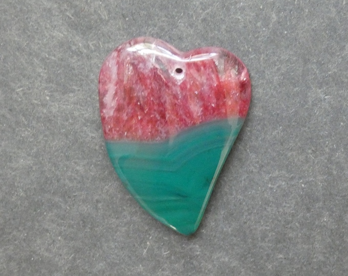 45x34mm Natural Crackle Agate Pendant, Gemstone Pendant, Green and Red, Dyed, Polished Heart Pendant, One of a Kind, Only One Available