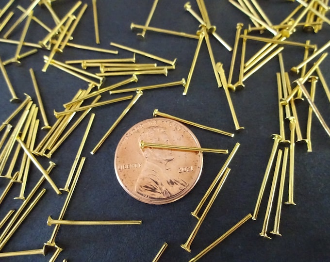 200 PACK of 18mm Golden Iron Head Pins, Gold Color Metal Head Pins, Classic Earring Pins, 18mm Long, Iron Components, Earring Component