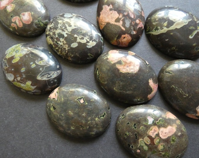 40x30mm Natural Plum Blossom Jade Cabochon, Oval Cabochon, Polished Gem, Natural Stone, Large Jade Gemstone Focal, Black & Brown Jade