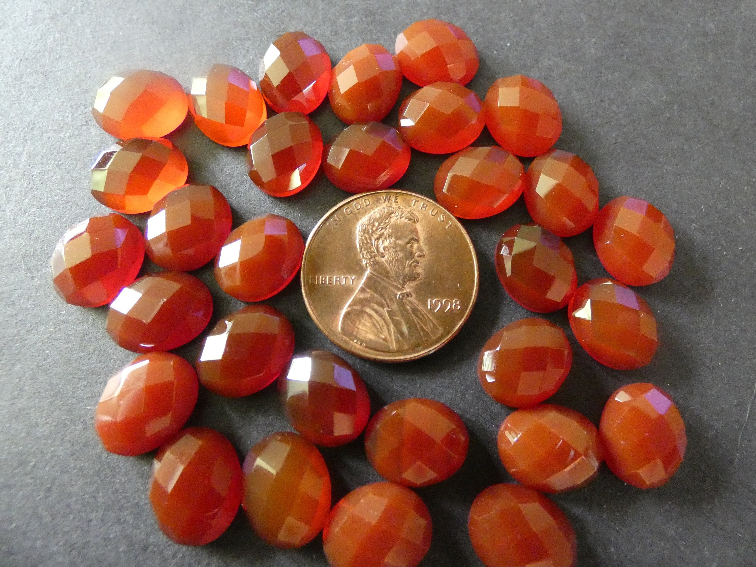10x8mm Natural Carnelian Gemstone Cabochon, Faceted Oval Cabochon
