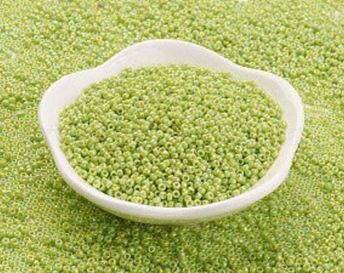 11/0 Toho Seed Beads, Opaque AB Sour Apple (404), 10 grams, About 900 Round Seed Beads, 2x1.5mm with .5mm Hole, AB Finish