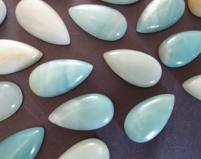 28x15mm Natural Flower Amazonite Cabochon, Teardrop Gemstone Cab, Polished Gem, Multicolor Stone, Earthly Toned, Amazonite Teardrop Cab